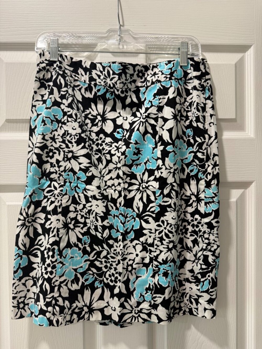 Floral Print Skirt with Blue and White Pattern